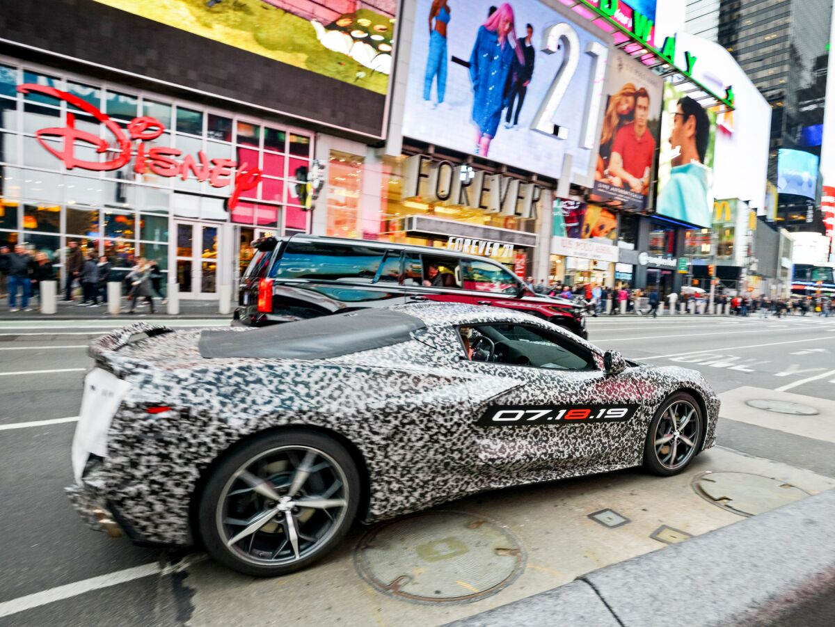 Rear view of camouflaged C8 Corvette in NYC