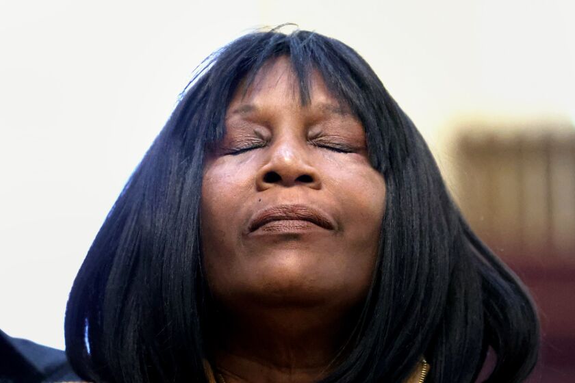 MEMPHIS, TENNESSEE - JANUARY 27: RowVaughn Wells, mother of Tyre Nichols, listens to remarks during a press conference on January 27, 2023 in Memphis, Tennessee. Tyre Nichols, a 29-year-old Black man, died three days after being severely beaten by five Memphis Police Department officers during a traffic stop on January 7, 2023. Memphis and cities across the country are bracing for potential unrest when the city releases video footage from the beating to the public later this evening. (Photo by Scott Olson/Getty Images)