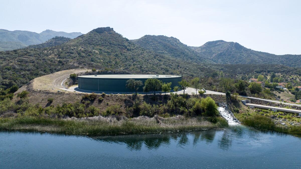 A storage tank at the Las Virgenes water district's reservoir