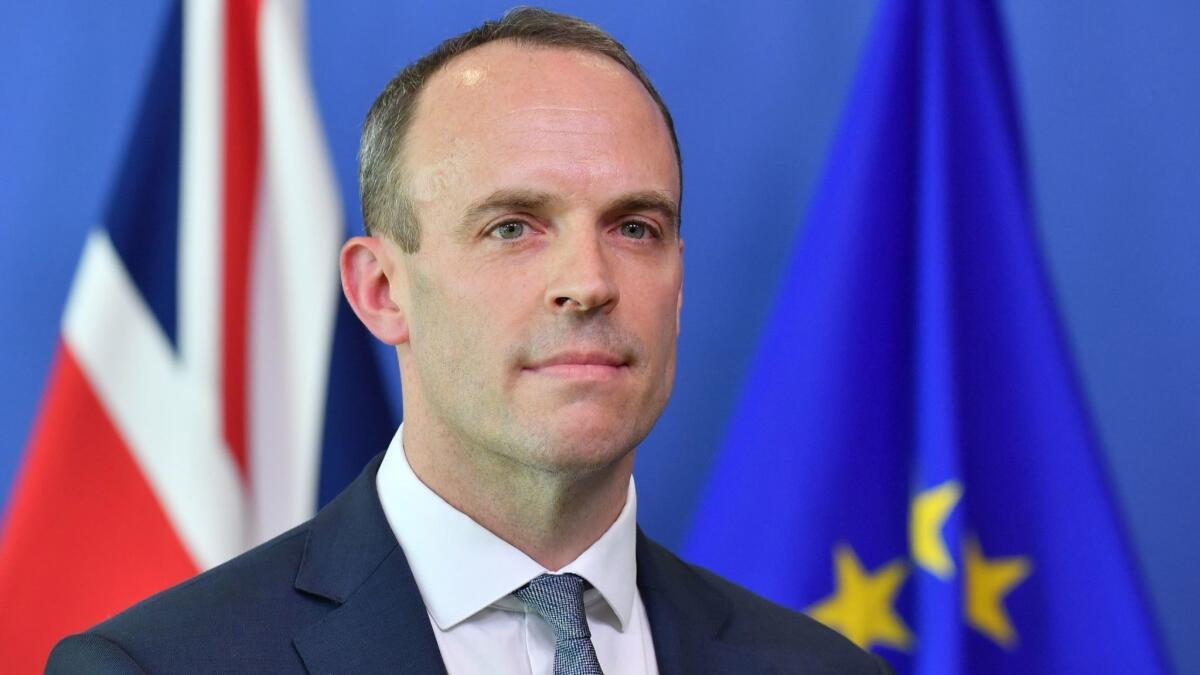 Britain's Secretary of State for Exiting the European Union Dominic Raab is pictured during a joint news conference at the European Commission in Brussels on July 19, 2018.