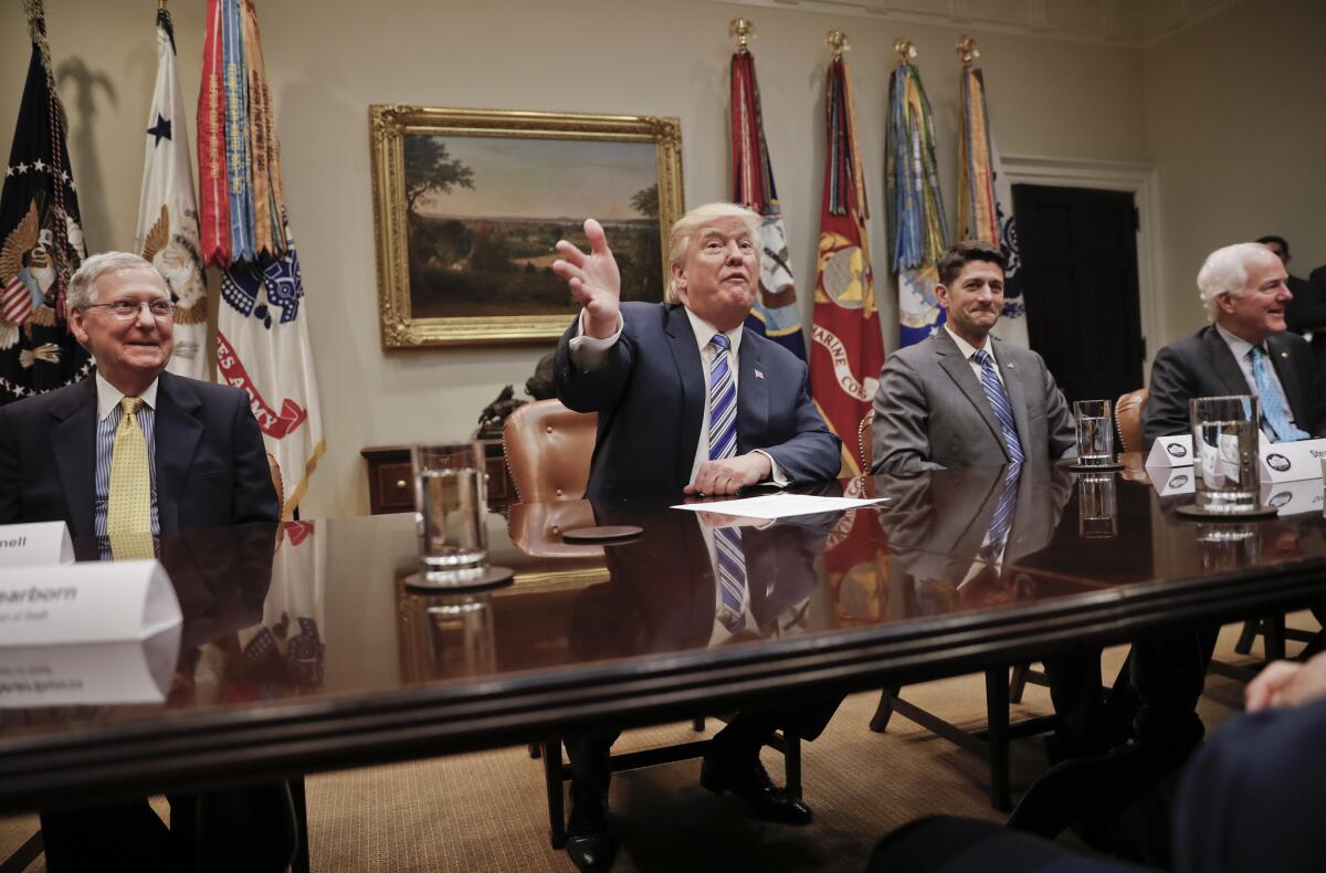 President Trump meets with House and Senate leaders at the White House.