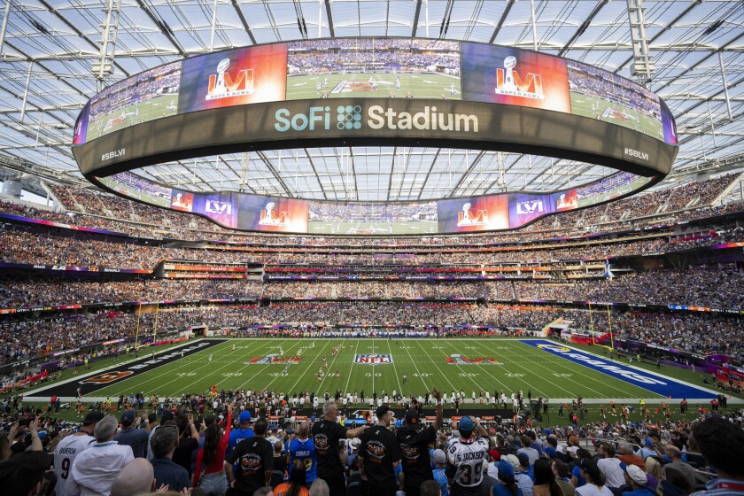 ARCHIVO - Vista del estadio SoFi en Inglewood, California, durante el Super Bowl 53.