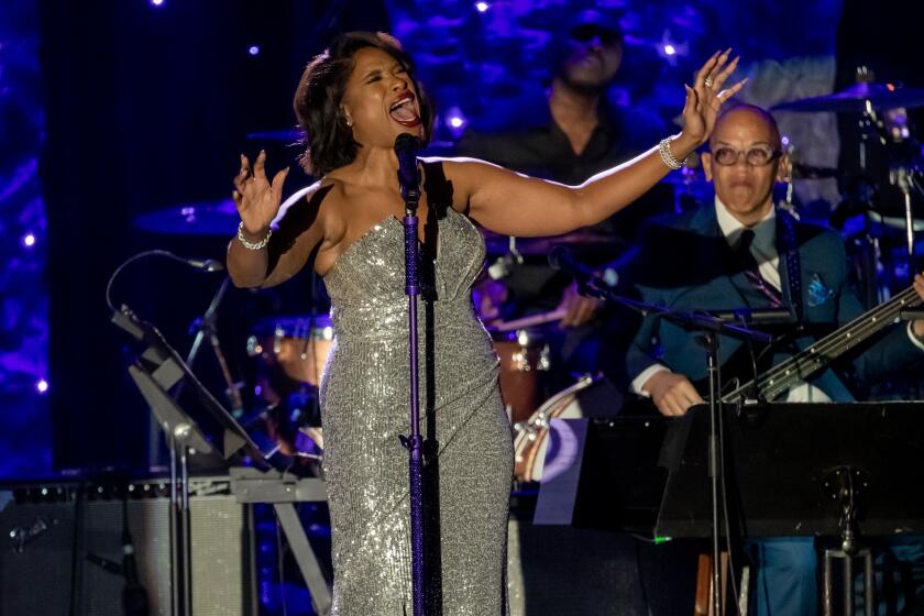 BEVERLY HILLS, CA - FEBRUARY 4, 2023: Jennifer Hudson performs at the Pre-Grammy Gala at the Beverly Hilton on February 4, 2023 in Beverly Hills, California. (Gina Ferazzi / Los Angeles Times)