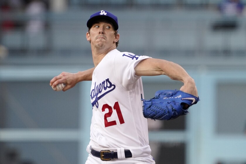 Dodgers starting pitcher Walker Buehler delivers during the first inning of a 3-1 win.