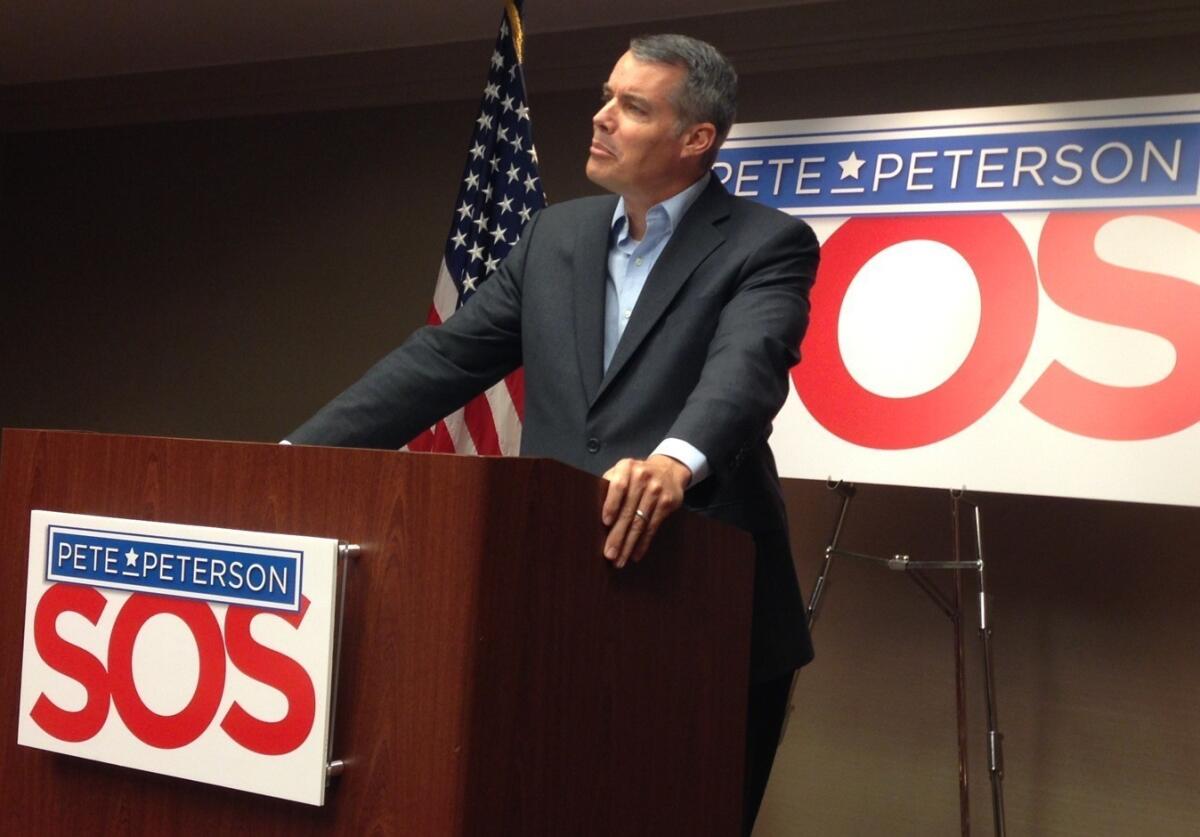 Pete Peterson, the Republican candidate for California secretary of state, discusses his platform in Sacramento.