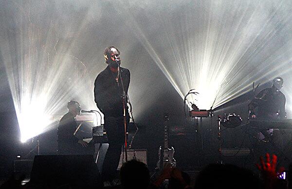 Pontus Winnberg, left, Andrew Wyatt and Christian Karlsson of Miike Snow at the Wiltern Theatre.