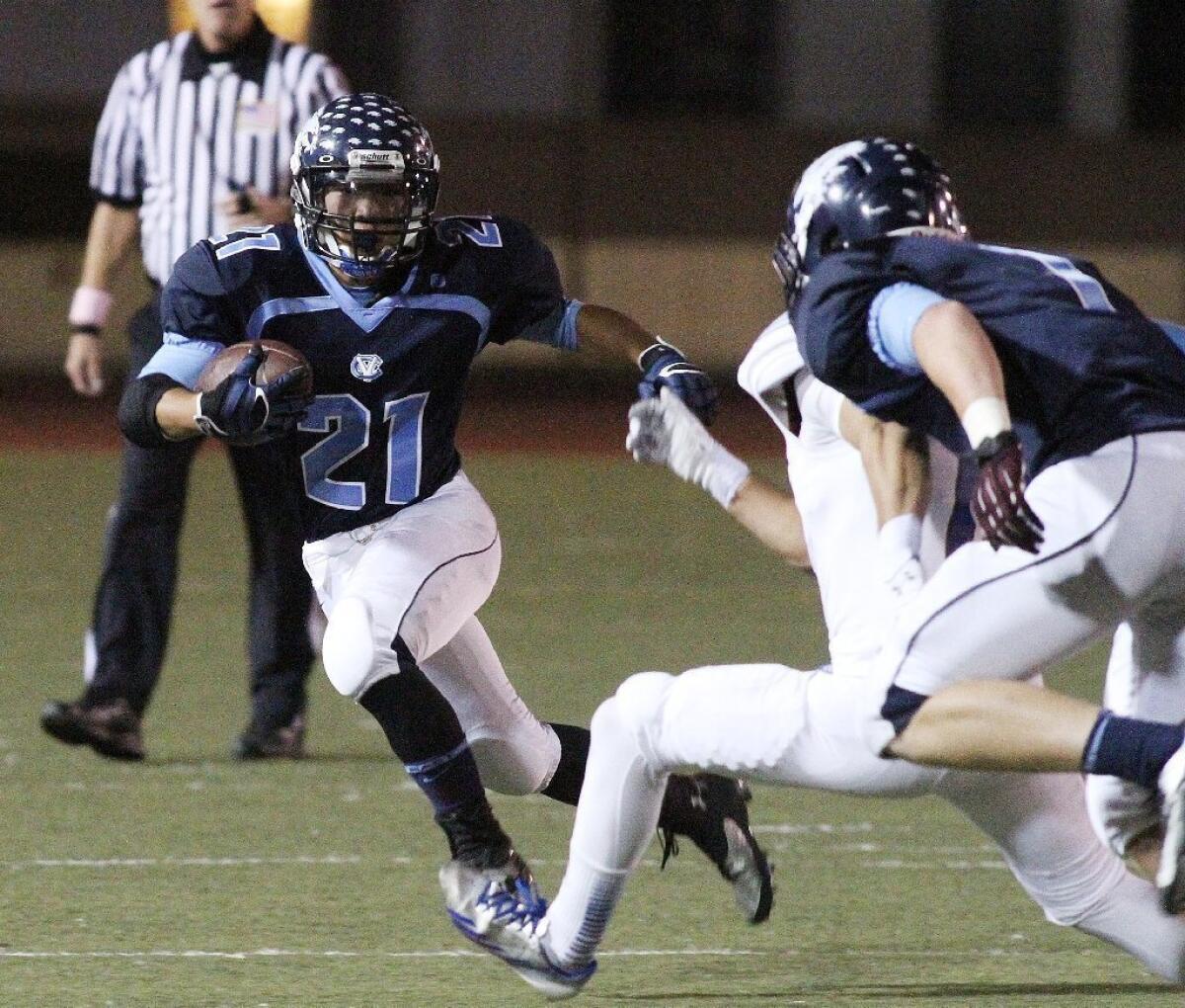 ARCHIVE PHOTO: Crescenta Valley High running back Jonathan Jun will look to help spark the Falcons to a Pacific League win against Glendale Friday.