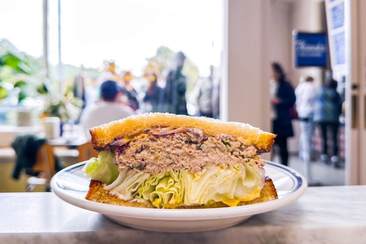 The dilled tuna salad on brioche with a crisp wedge of iceberg lettuce at Bub & Grandma's in Glassell Park.