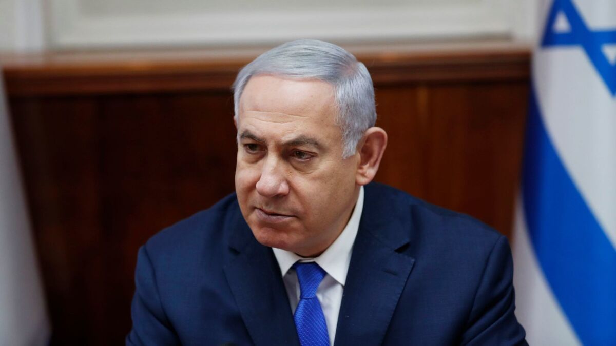 Israeli Prime Minister Benjamin Netanyahu attends a weekly Cabinet meeting in Jerusalem on March 3, 2019.