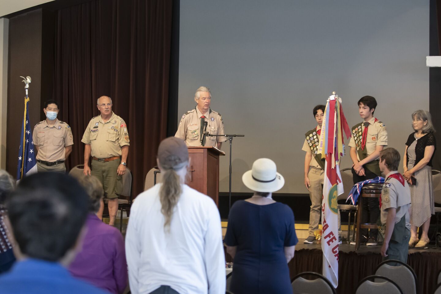Chris Kwok (Scout Master Troop 766), Jack Cater (Zone Representative & Eagle Project Counselor), Gene Marsh (Scout Master Troop 2000), Eagle Scout candidate Daniel Scuba, Eagle Scout candidate David Scuba, Linda Leong