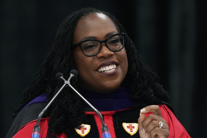 Supreme Court Associate Justice Ketanji Brown Jackson speaks at the commencement ceremony for Boston University School of Law, Sunday, May 21, 2023, in Boston. (AP Photo/Steven Senne)