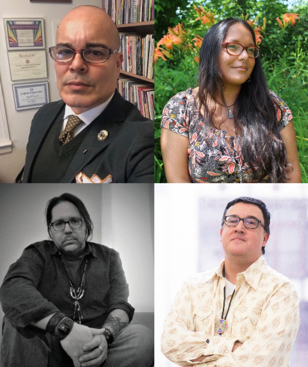 Portraits of Rigoberto González, Danielle Geller, David Heska Wanbli Weiden and Brandon Hobson.