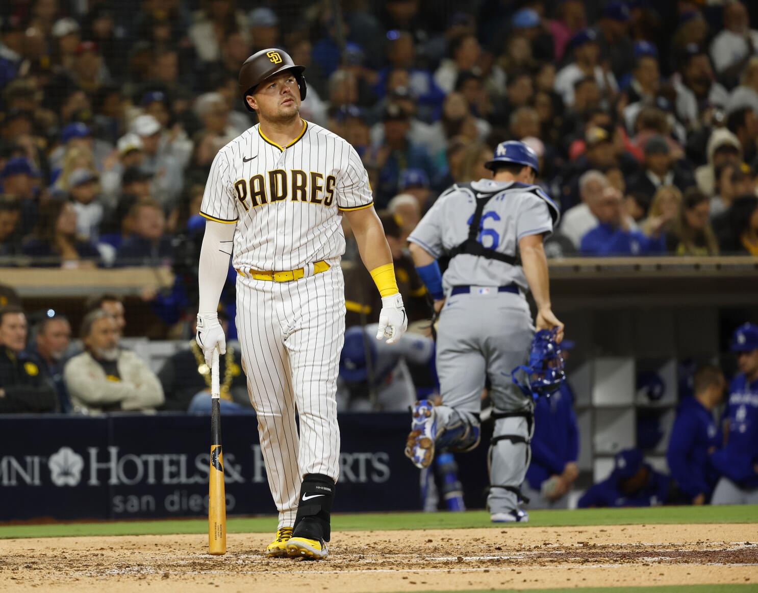 San Diego Padres' Luke Voit batting during the seventh inning of a