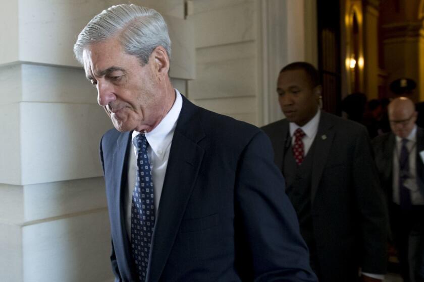 (FILES) In this file photo taken on June 21, 2017, former FBI Director Robert Mueller, special counsel on the Russian investigation, leaves following a meeting with members of the US Senate Judiciary Committee at the US Capitol in Washington, DC on June 21, 2017. - According to March 22, 2019 US media reports, independent prosecutor Robert Mueller has submitted his final report on the investigation into possible collusion with Russia in the 2016 election. (Photo by SAUL LOEB / AFP)SAUL LOEB/AFP/Getty Images ** OUTS - ELSENT, FPG, CM - OUTS * NM, PH, VA if sourced by CT, LA or MoD **