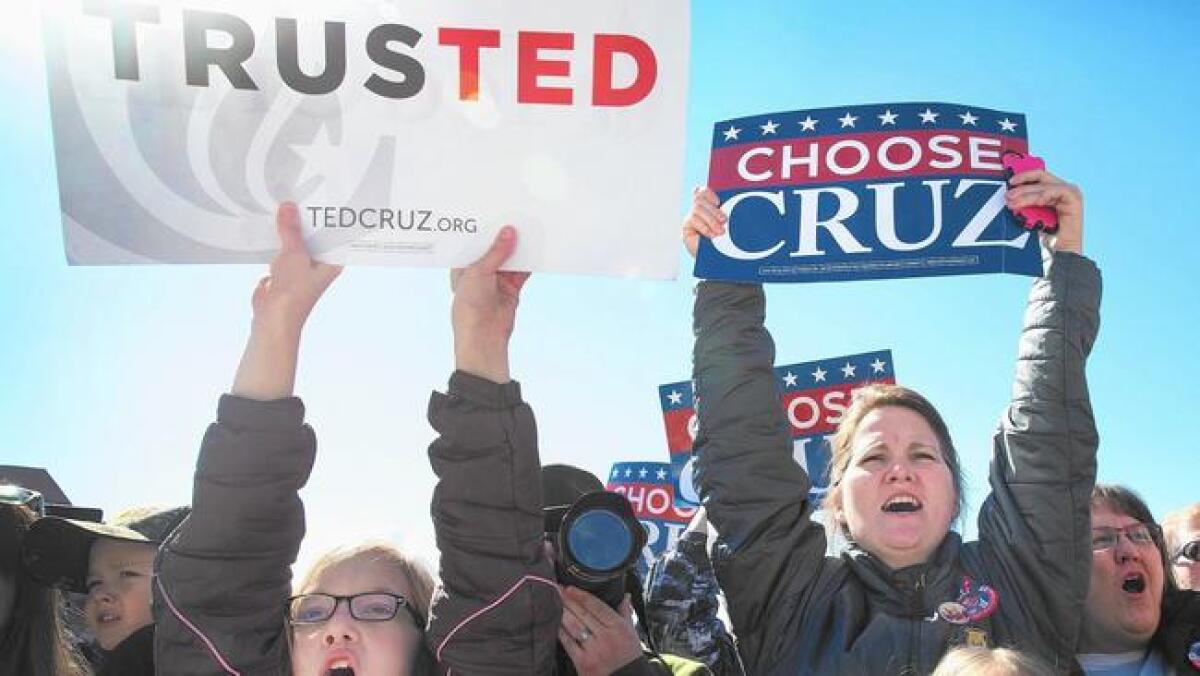 Supporters of Republican presidential candidate Ted Cruz rally in Atlanta.