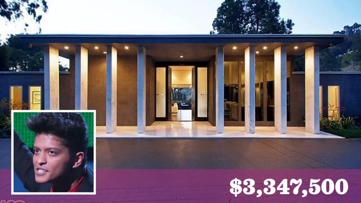 Singer Bruno Mars has sold a Hollywood Regency-style house in Hollywood Hills West for $3,347,500.