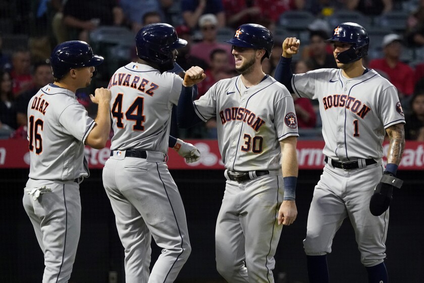 Kyle Tucker hit a grand slam against Patrick Sandoval in the Astros 4-1 win Friday.