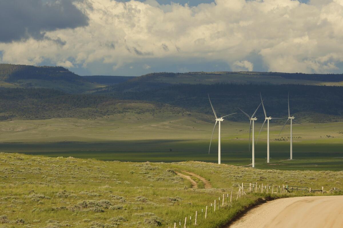 Wind turbines along the Montana-Wyoming state line