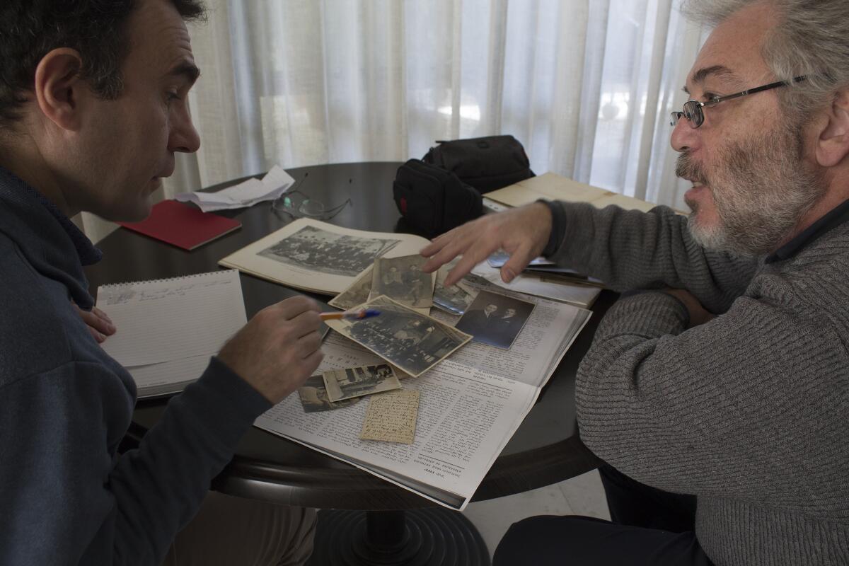 Vahé Tachjian, left, interviews Ricardo Yerganian