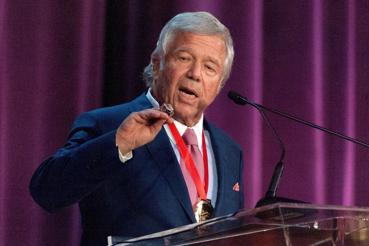 New England Patriots owner Robert Kraft, shown accepting the Carnegie Hall Medal Of Excellence in June, says former tight end Aaron Hernandez, now accused of first-degree murder, was always respectful toward him.