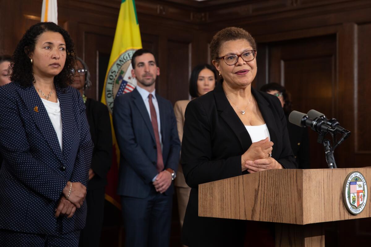 Los Angeles Mayor Karen Bass, pictured with her team last year.