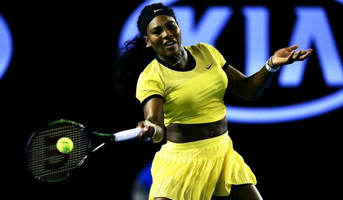Serena Williams in action against Agnieszka Radwanska during the semi finals round of the Australian Open on Thursday.