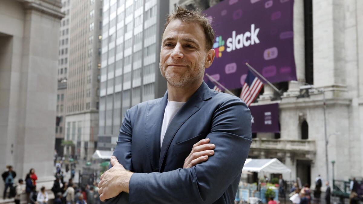 Slack CEO Stewart Butterfield outside the New York Stock Exchange on Thursday morning.