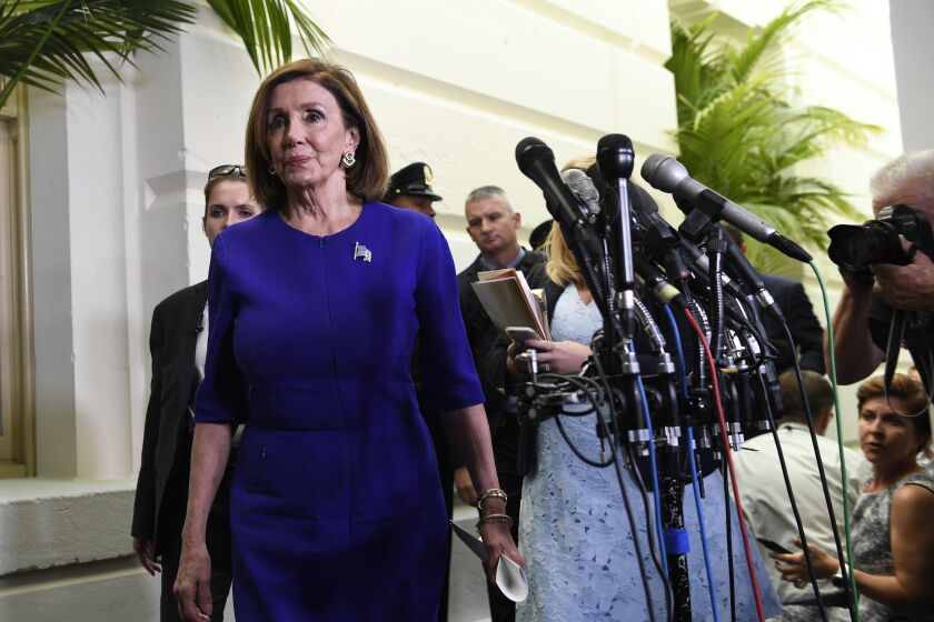 House Speaker Nancy Pelosi of Calif., walks out of a meeting with her caucus on Capitol Hill in Washington, Tuesday, Sept. 24, 2019. (AP Photo/Susan Walsh)