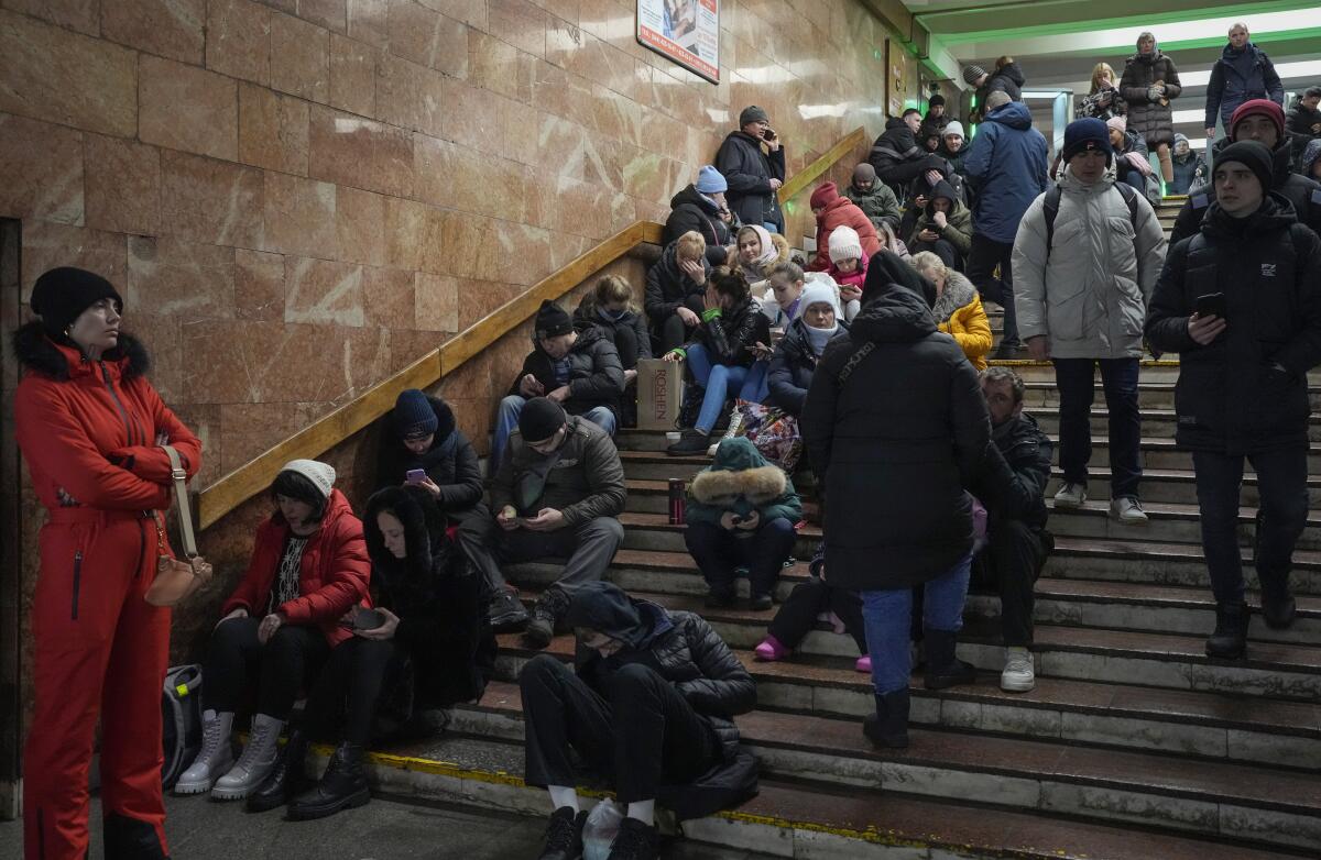 People sheltering in a Kyiv subway station during a Russian rocket attack