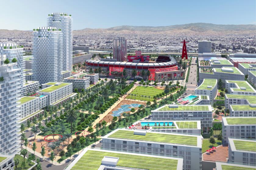 Rendering of the proposed district next to Angel Stadium.
