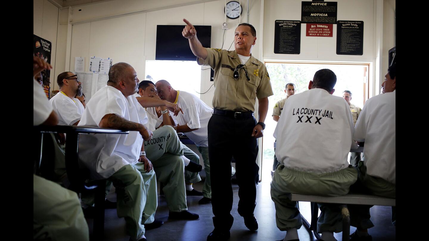 L.A. County inmate councils give inmates an outlet to vent their complaints to jail officials and may be part of a larger shift toward more humane treatment of inmates. Above, an inmate council meeting at Pitchess Detention Center in Castaic in June.