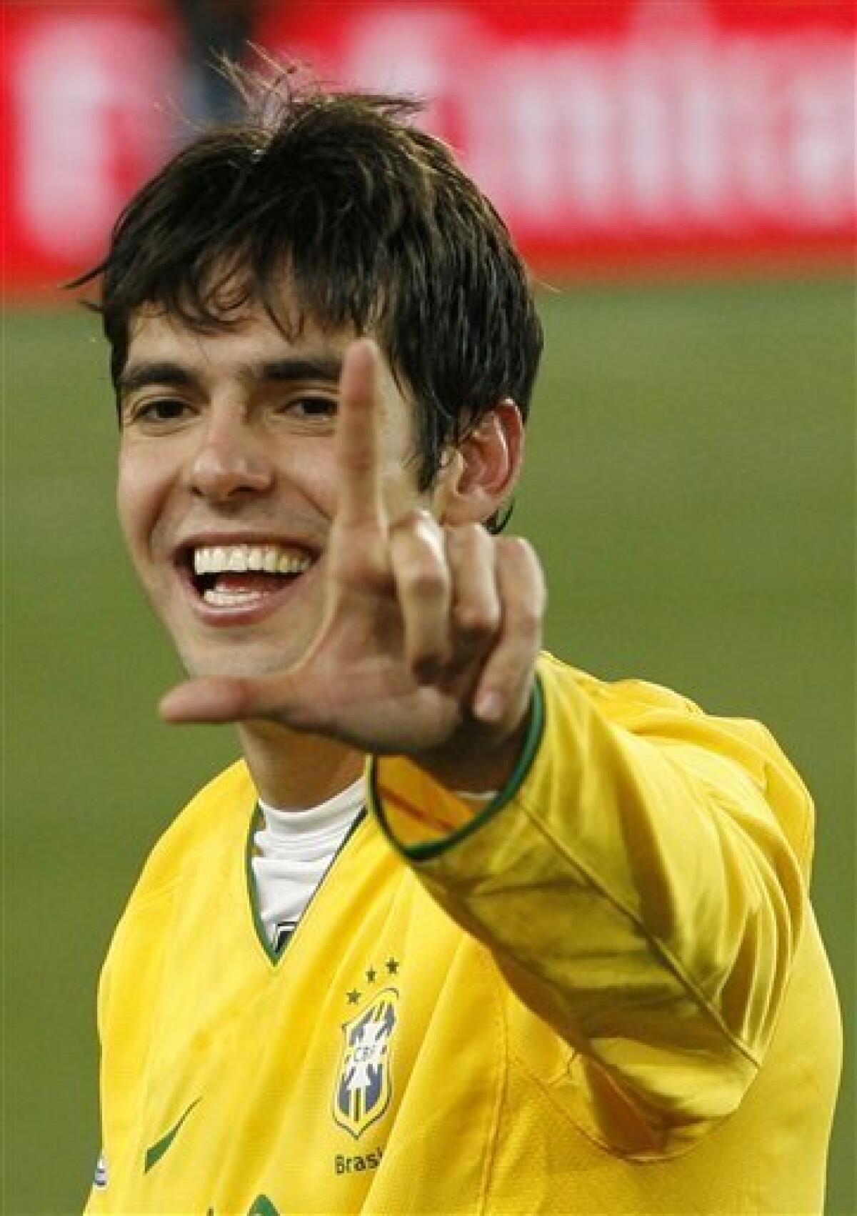 Brazil's Kaka gestures following their Confederations Cup final soccer match against the US at Ellis Park Stadium in Johannesburg, South Africa, Sunday, June 28, 2009. Brazil won 3-2. (AP Photo/Paul Thomas)