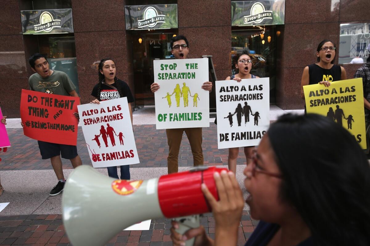 Demonstrators call for the release of "Dream 9" activists detained in Nogales, Ariz.