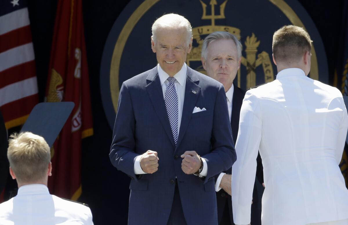 U.S. Vice President Joe Biden, shown at the graduation of the U.S. Naval Academy last week, called Iraq's prime minister Monday in an effort to smooth over relations between the two governments after the fall of two important cities to Islamic State militants.