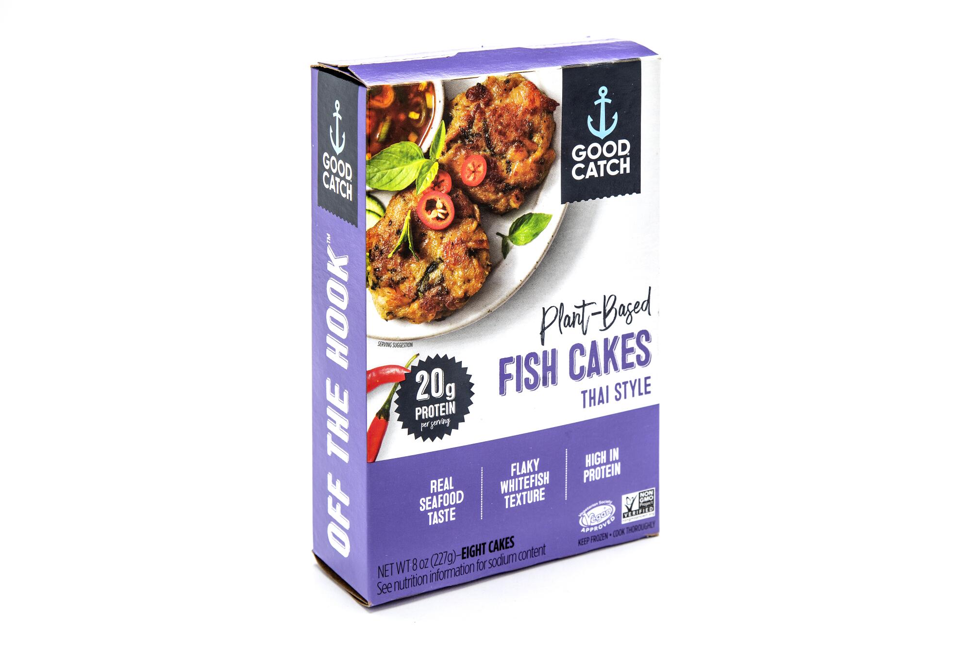 A box of Good Catch plant-based Thai style fish cakes 