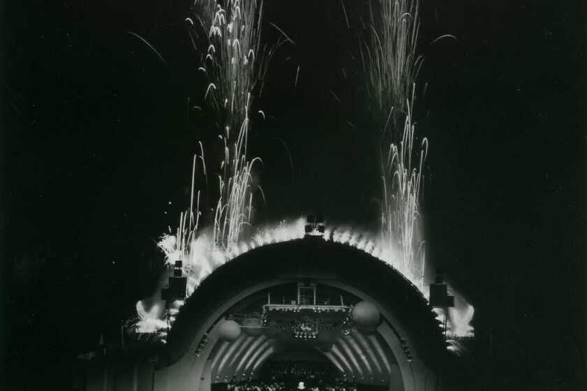 Fireworks at the Hollywood Bowl in the mid-20th century.