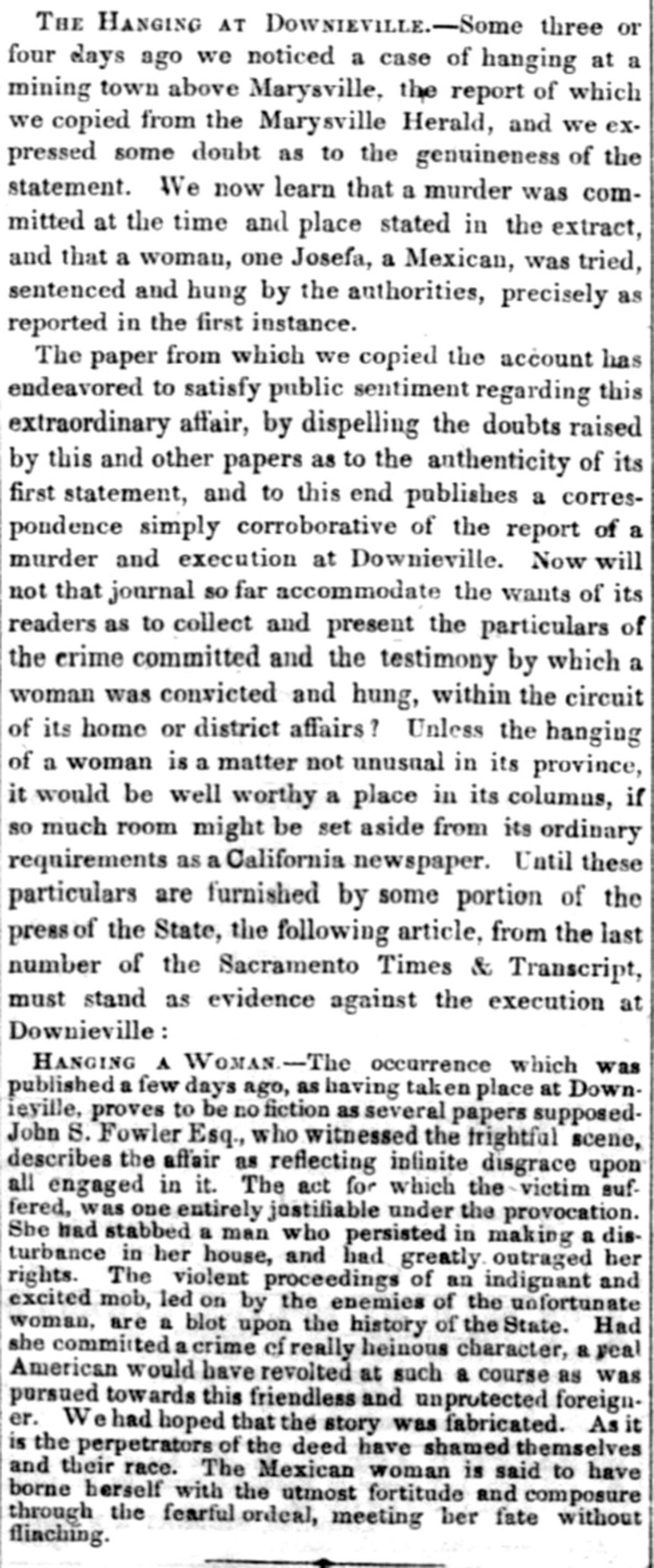 Clipping from the Daily Alta California, Volume 2, Number 215, July 14, 1851.
