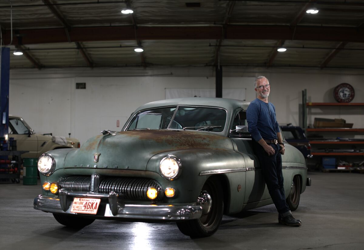 Jonathan Ward's Icon created this “Derelict” 1949 Mercury Coupe EV by converting the classic car to an electric vehicle powered by Tesla batteries.