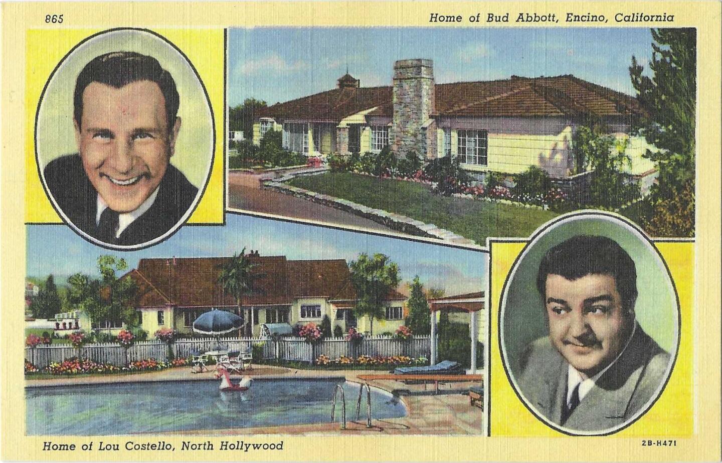 Postcard shows Abbott and Costello's homes