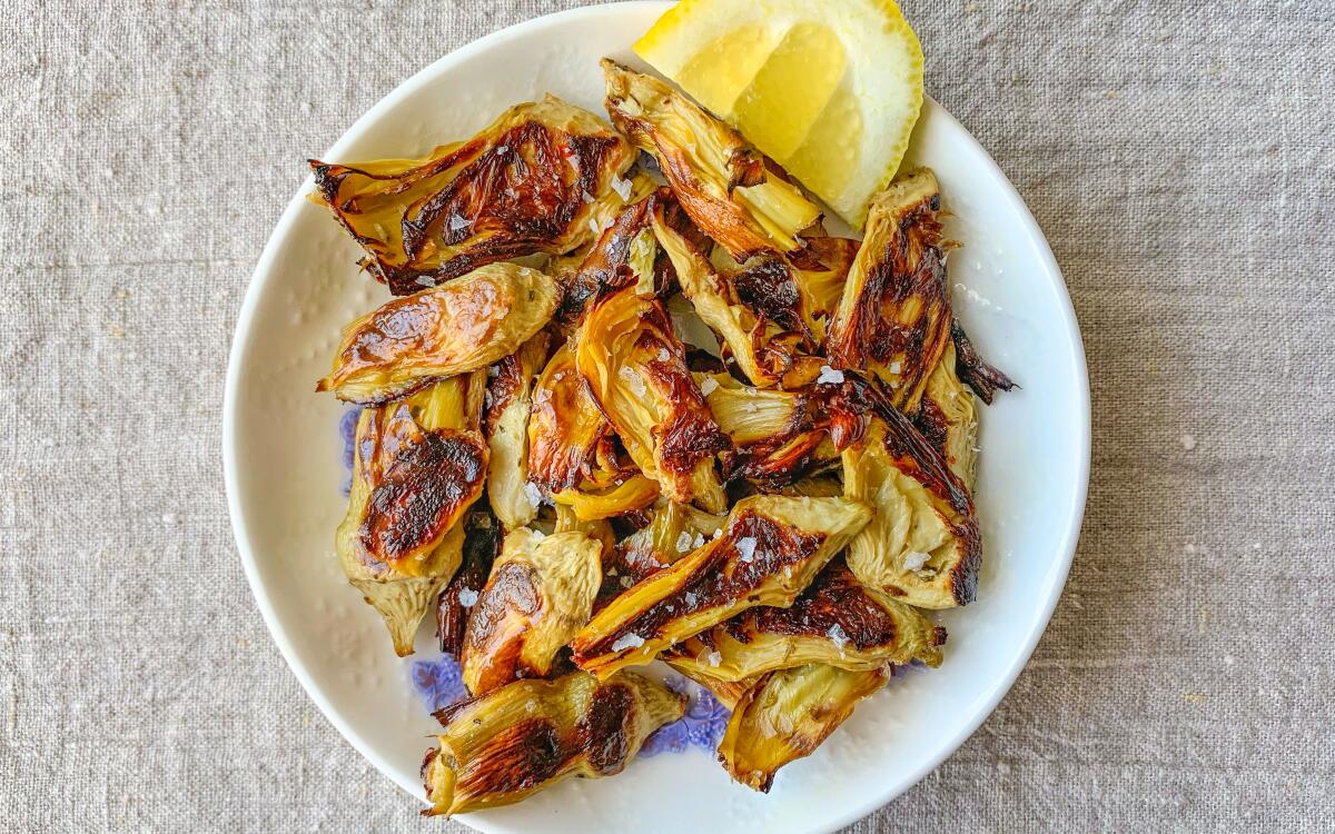 Like fried Italian artichokes you'd serve with cocktails, these are much easier and involve only a quick stint in a hot oven.