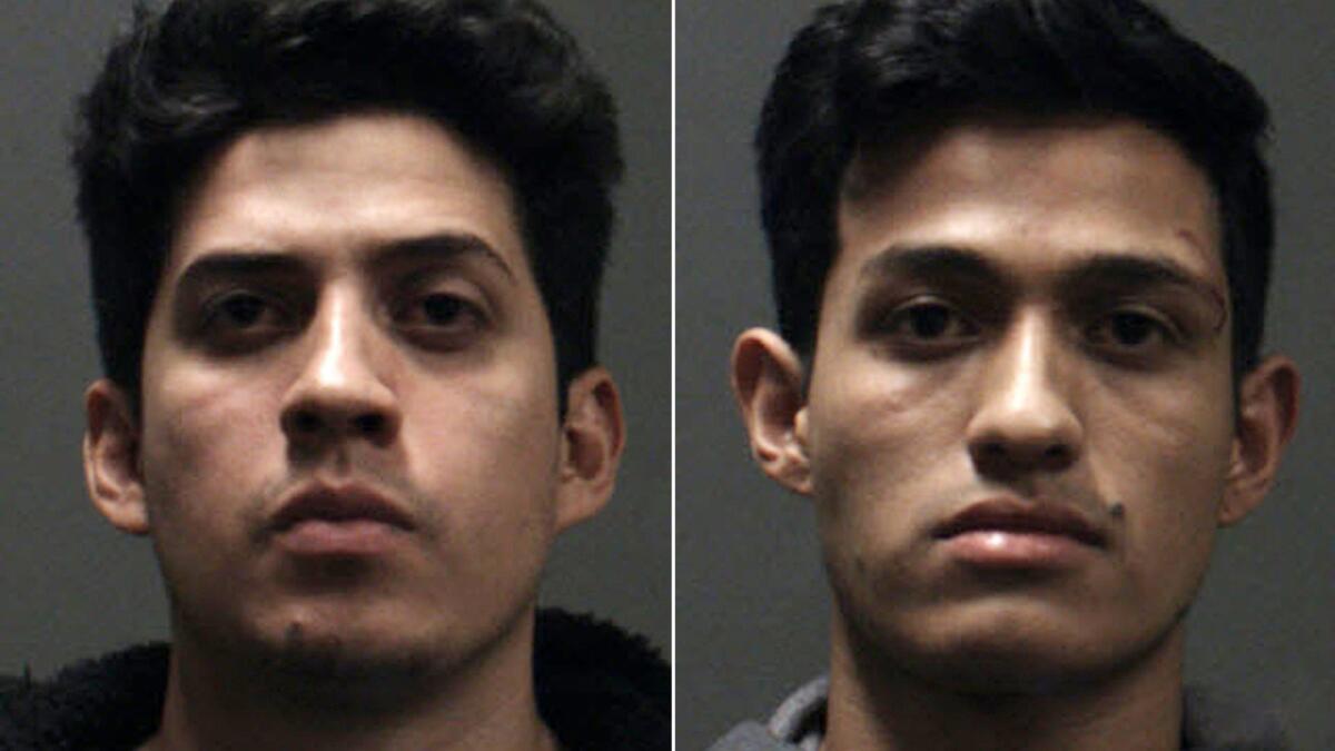Two dark-haired men are pictured in side-by-side mug shots.