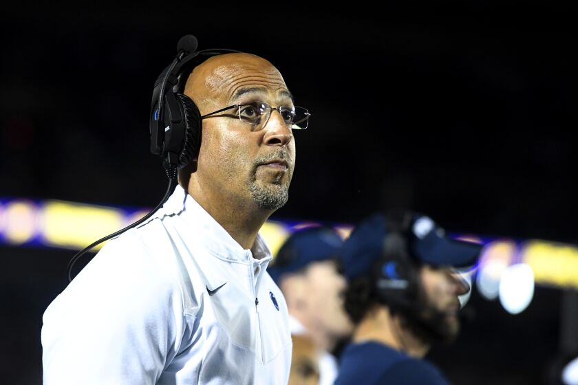 Penn State coach James Franklin watches his team play Indiana in State College, Pa., on Oct. 02. 