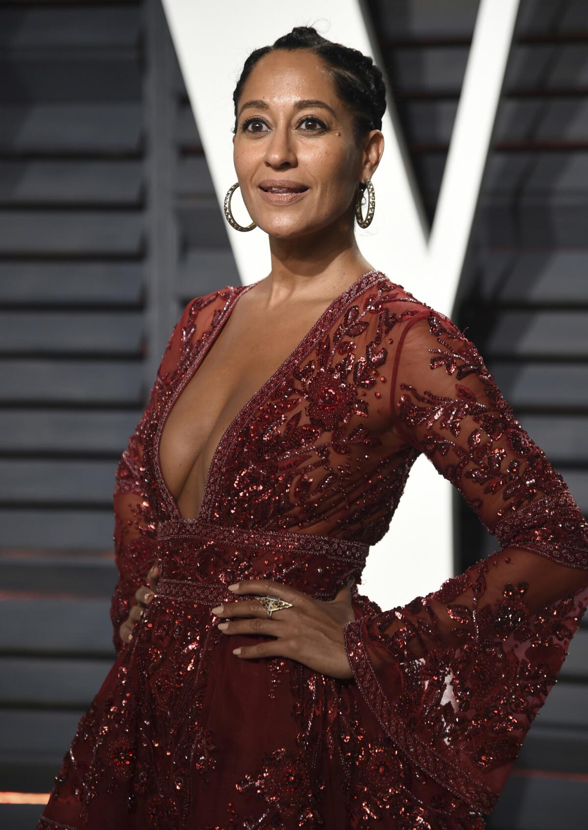 Tracee Ellis Ross, a 2018 Primetime Emmys nominee, at the Vanity Fair Oscar Party in Beverly Hills on Feb. 27, 2017.