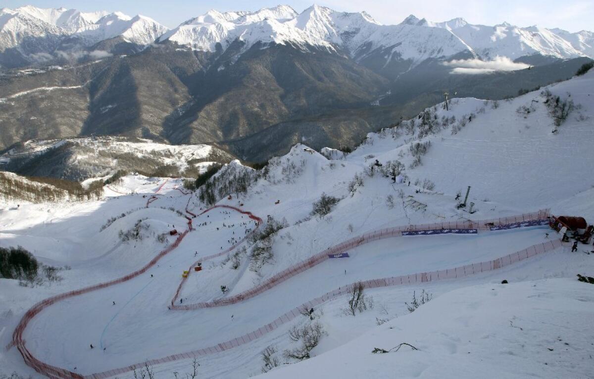 A photograph of an alpine ski course in Sochi.