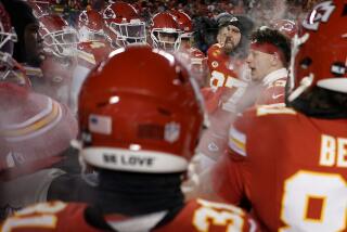 FILE - Kansas City Chiefs quarterback Patrick Mahomes, second from right, and tight end Travis Kelce, third from right, huddle with teammates before an NFL wild-card playoff football game against the Miami Dolphins Saturday, Jan. 13, 2024, in Kansas City, Mo. Some of the people who attended the near-record cold Chiefs playoff game in January had to undergo amputations, a Missouri hospital said Friday, March 8, 2024. Research Medical Center didn’t provide exact numbers but said in a statement Friday that some of the 12 people who had to undergo amputations after the cold snap had been at the game. (AP Photo/Charlie Riedel, File)