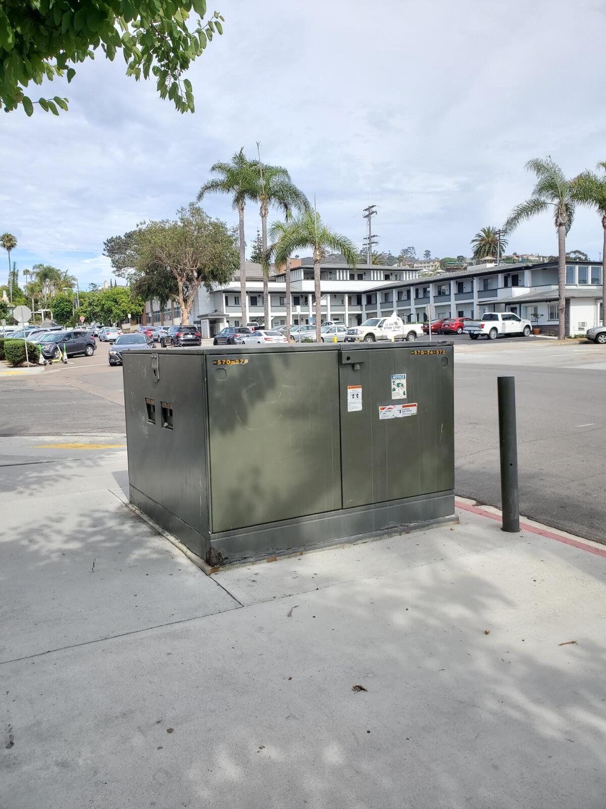 This utility box could be painted with directional material at the corner of Herschel Avenue and Silverado Street.