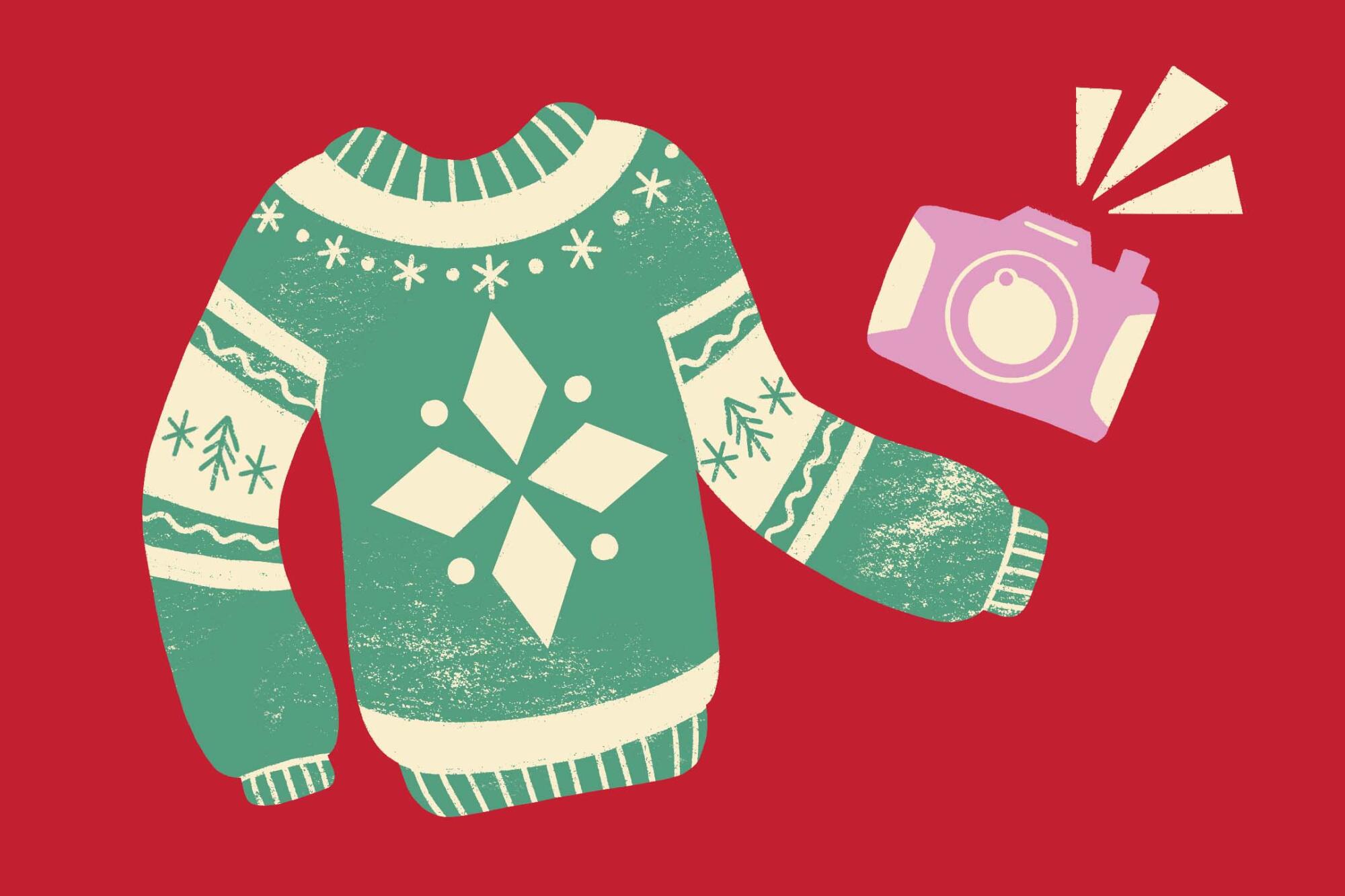 Illustration of Christmas sweater and a camera 
