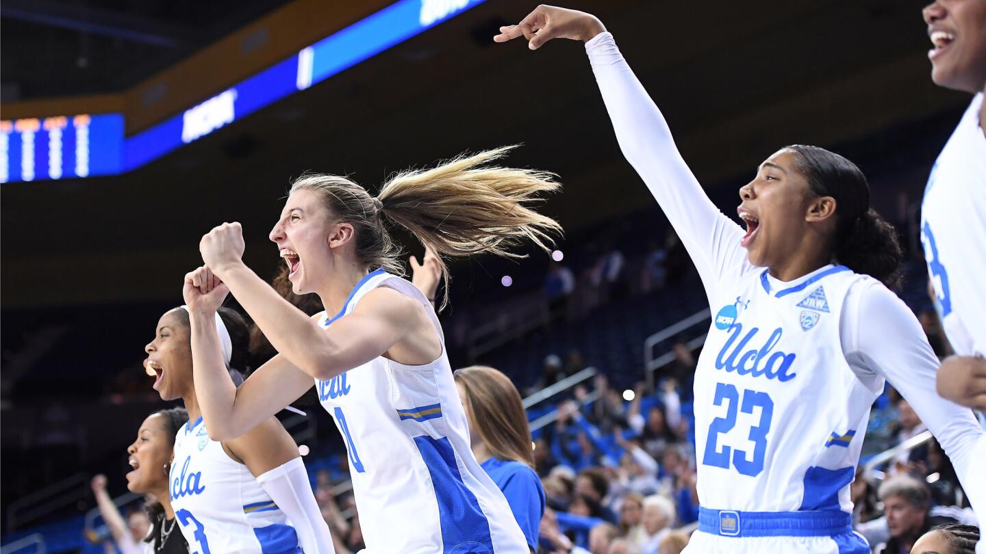 UCLA players cheer teammates late in the fourth quarter against Creighton.
