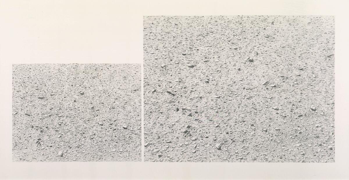 Two graphite drawings of a desert floor by Vija Celmins are shown side-by-side.