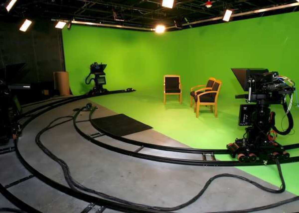 KCET's studio B (green studio) at the station's new location at The Pointe in Burbank.